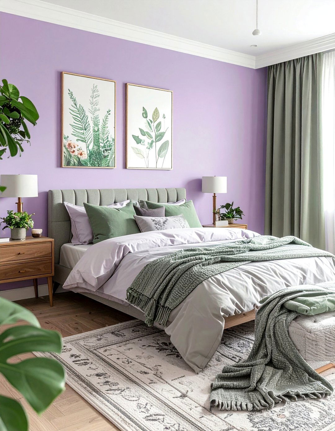 Lilac Bedroom Complemented by Sage Green - 15 Lilac Bedroom Ideas for a Soft and Serene Space