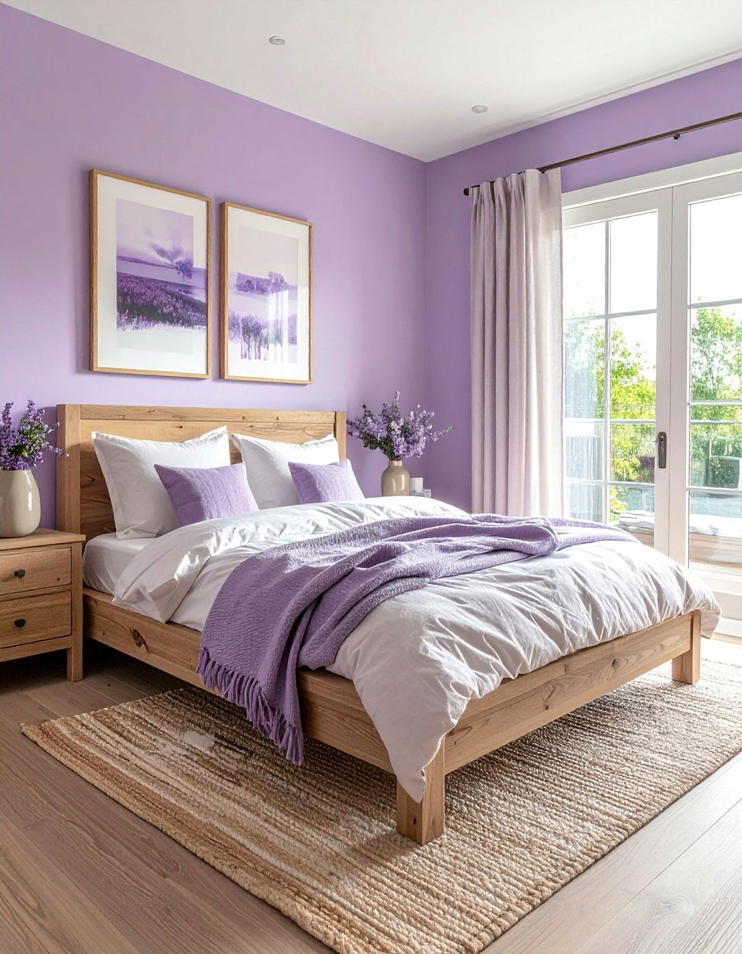 Lilac Bedroom Featuring Natural Wood Elements - 15 Lilac Bedroom Ideas for a Soft and Serene Space