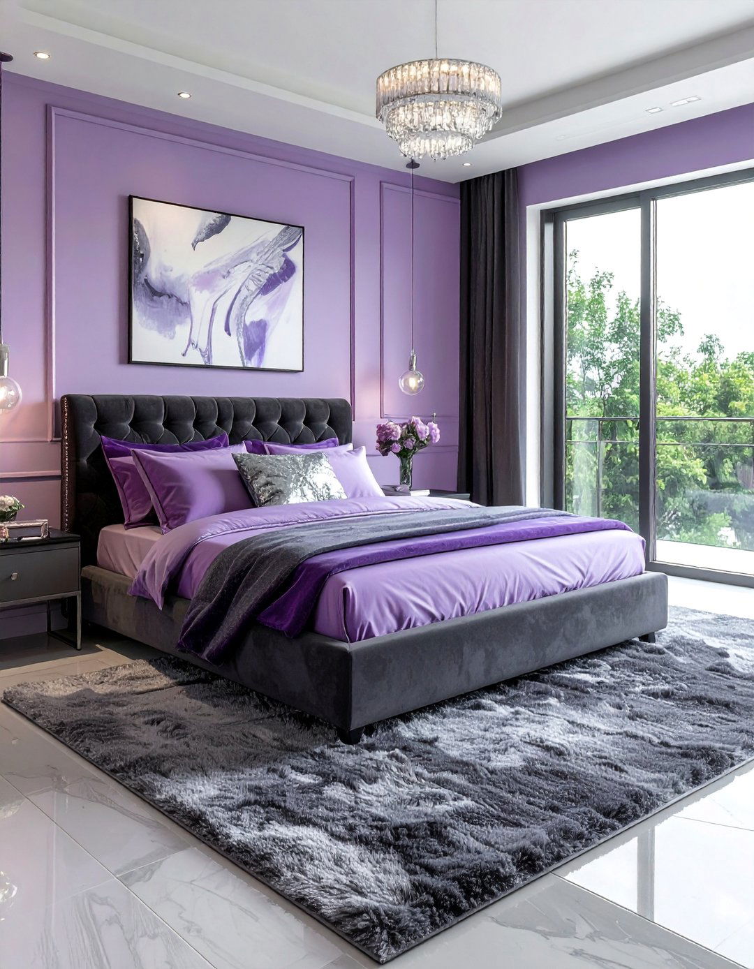 Lilac Bedroom Paired with Deep Charcoal Gray - 15 Lilac Bedroom Ideas for a Soft and Serene Space