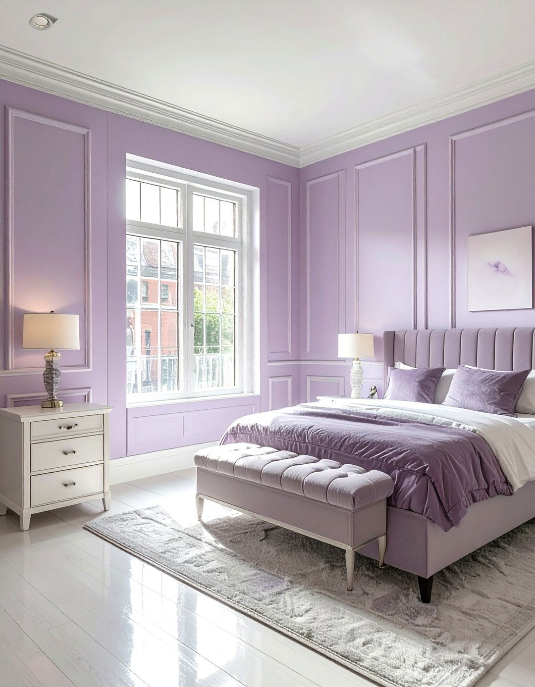 Lilac Bedroom with Crisp White Trim and Ceiling - 15 Lilac Bedroom Ideas for a Soft and Serene Space