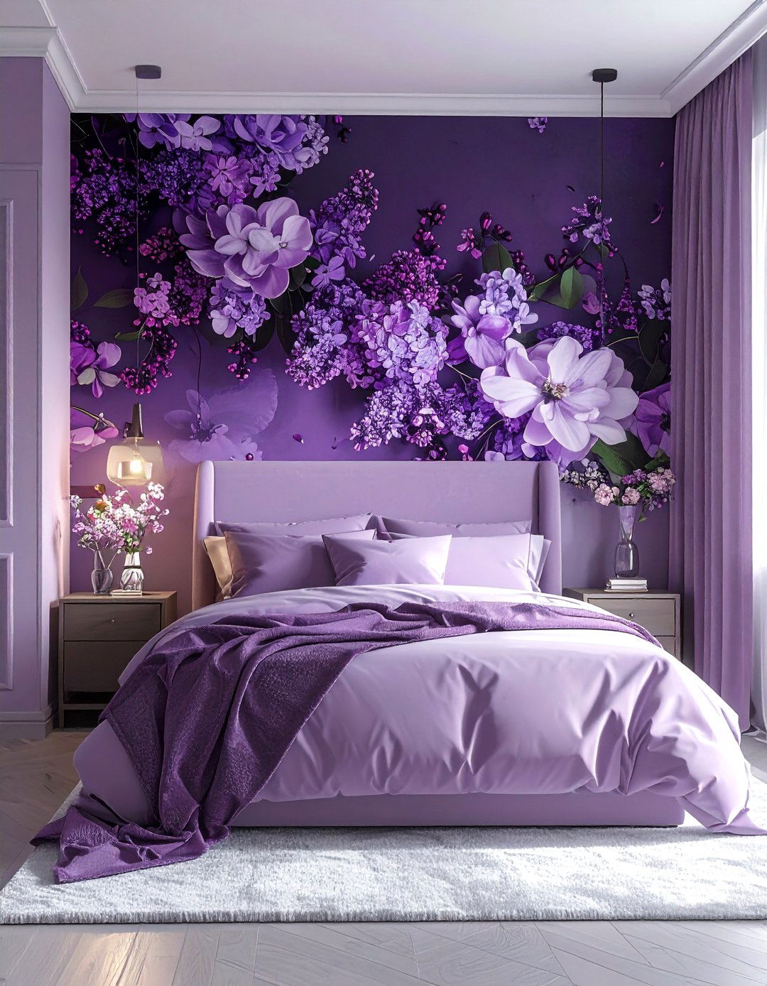 Lilac Bedroom with Dark Floral Wallpaper - 15 Lilac Bedroom Ideas for a Soft and Serene Space