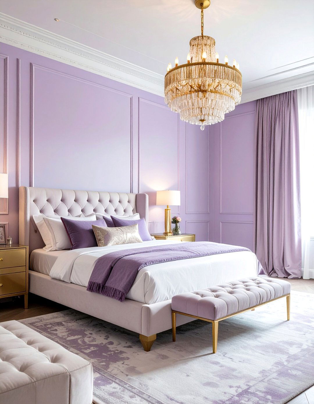 Lilac Bedroom with Gold and Brass Details - 15 Lilac Bedroom Ideas for a Soft and Serene Space