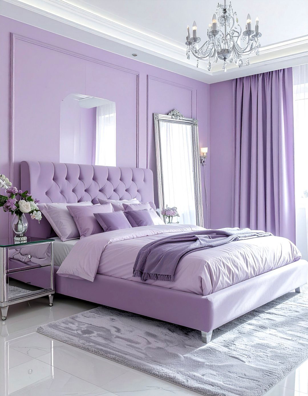 Lilac Bedroom with Silver and Mirrored Accents - 15 Lilac Bedroom Ideas for a Soft and Serene Space
