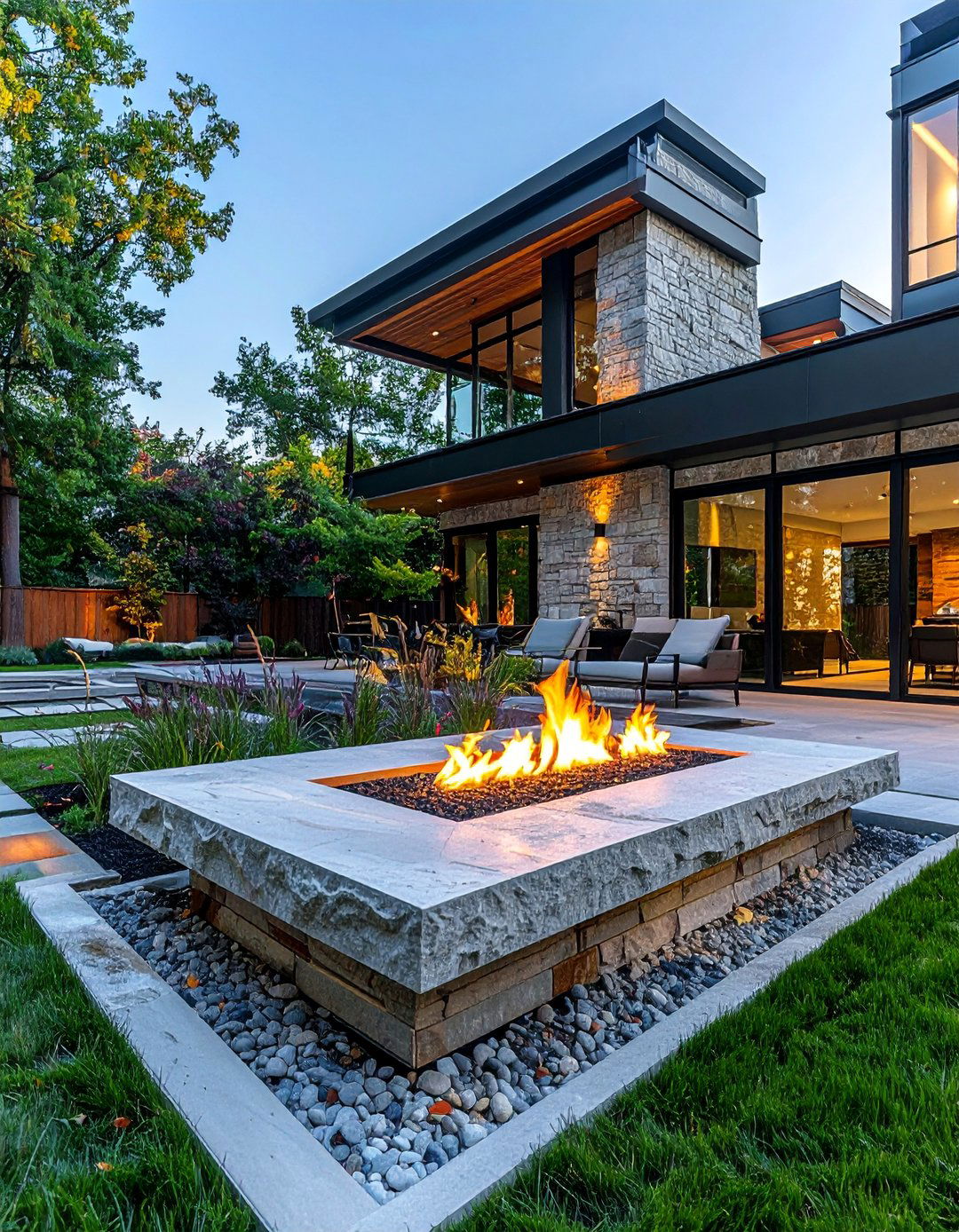 Limestone Ledge with Cantilevered Fire Shelf - 25 Stone Patio with Fire Pit Ideas for Outdoor Fun