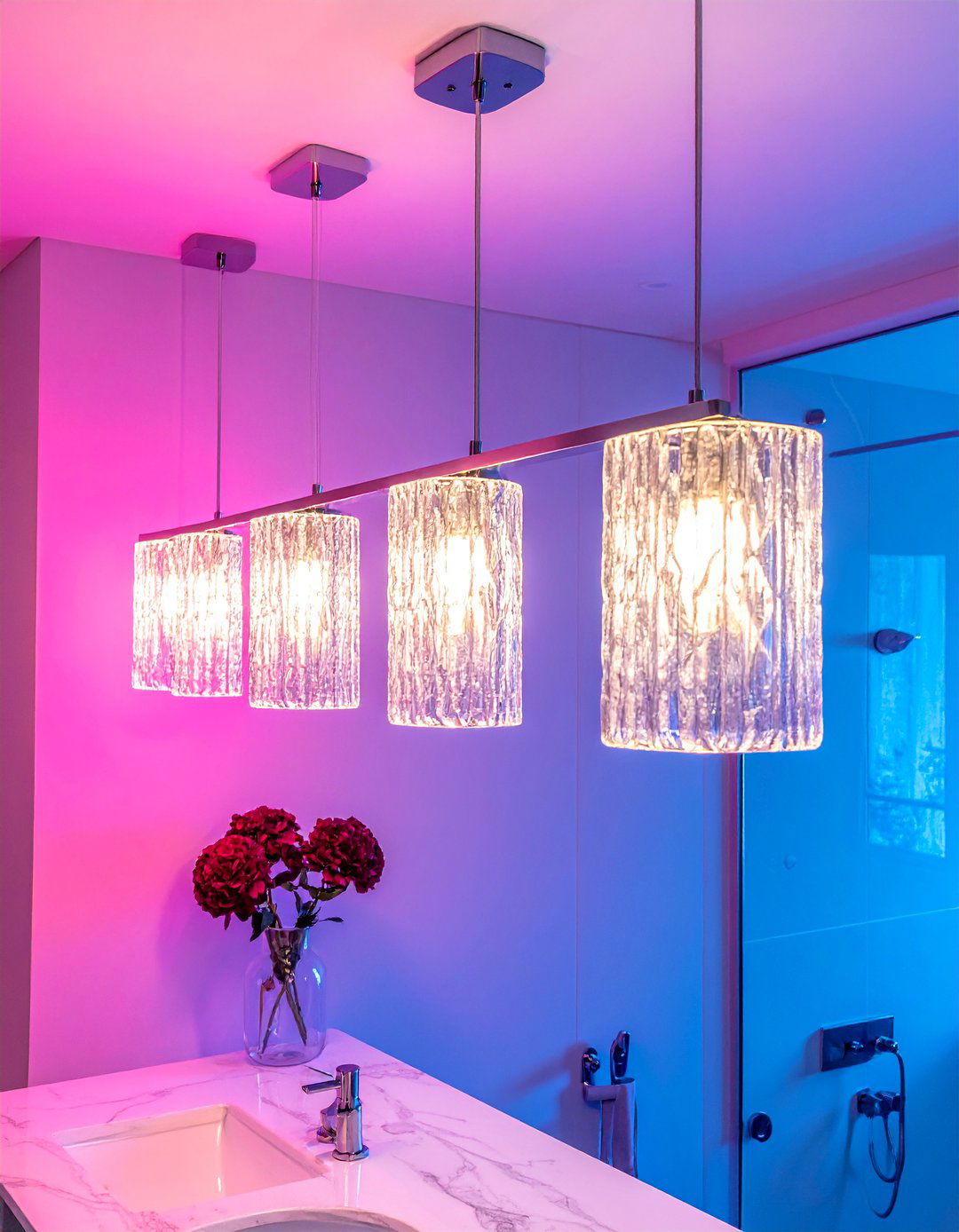 Linear Bathroom Chandelier Over Vanity