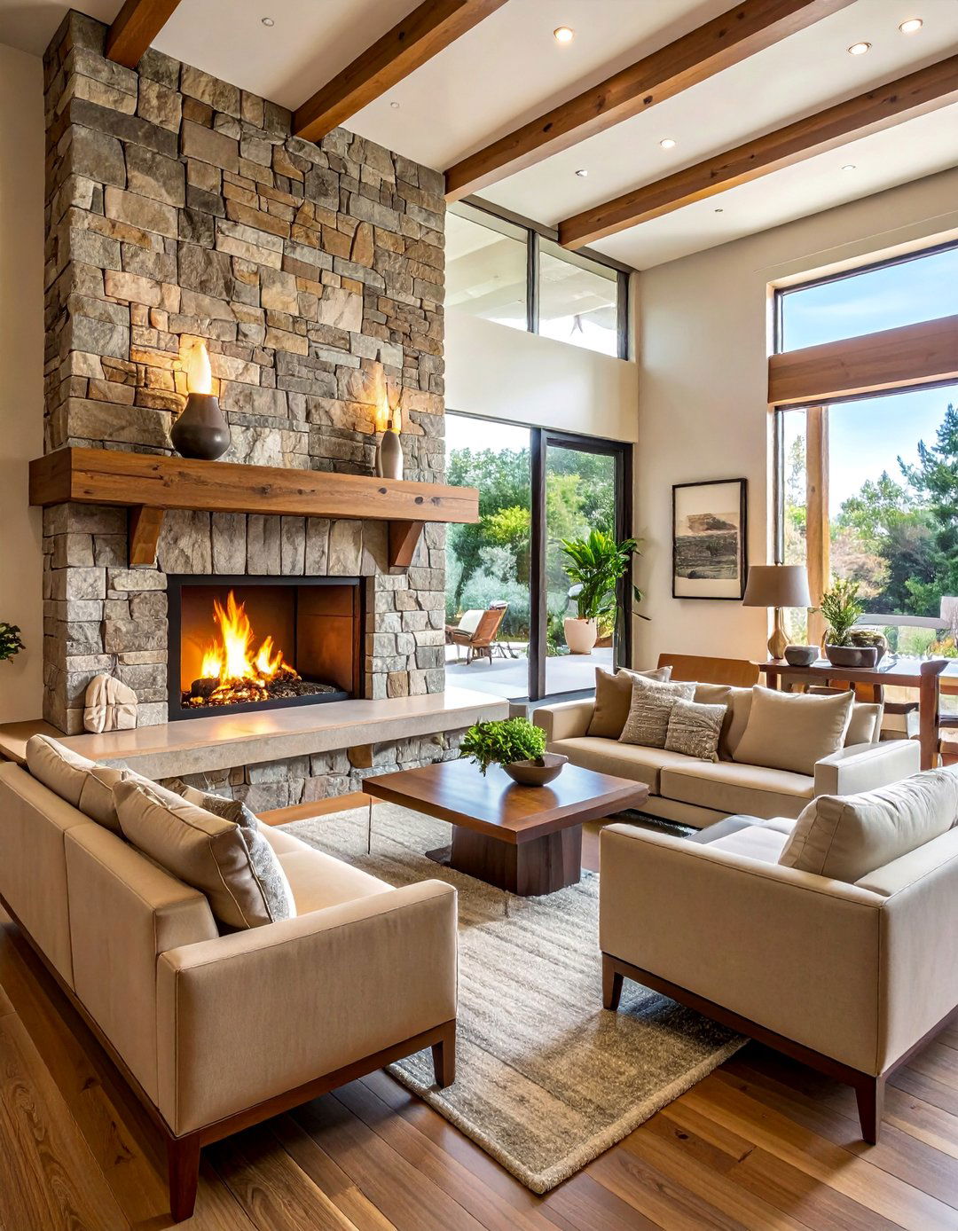 Linear Fireplace Designs with Natural Stone - 15 Prairie-style Interior Design Ideas for a Serene Home