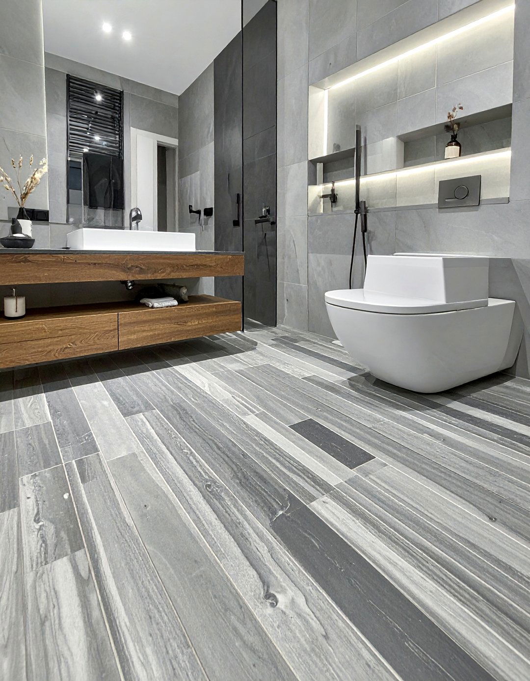 Linear Interlocking Mosaic Floor - 20 Bathroom Mosaic Floor Tile Ideas for a Stunning Look