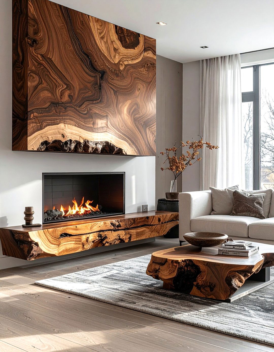 Live Edge Wood Slab Mantels - 20 Wood Fireplace Mantel Ideas for a Cozy and Rustic Ambiance