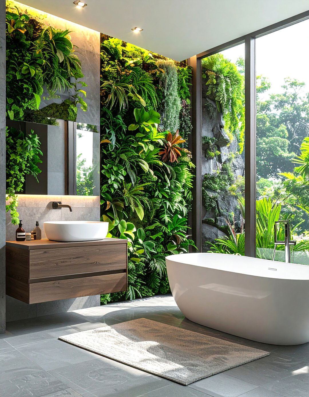 Living Wall Features - 30 Open Concept Bathroom Ideas for Modern Homes