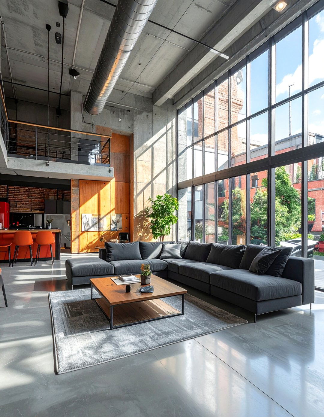 Loft Style Open Living - 20 Concrete Floor Living Room Ideas for Modern Homes