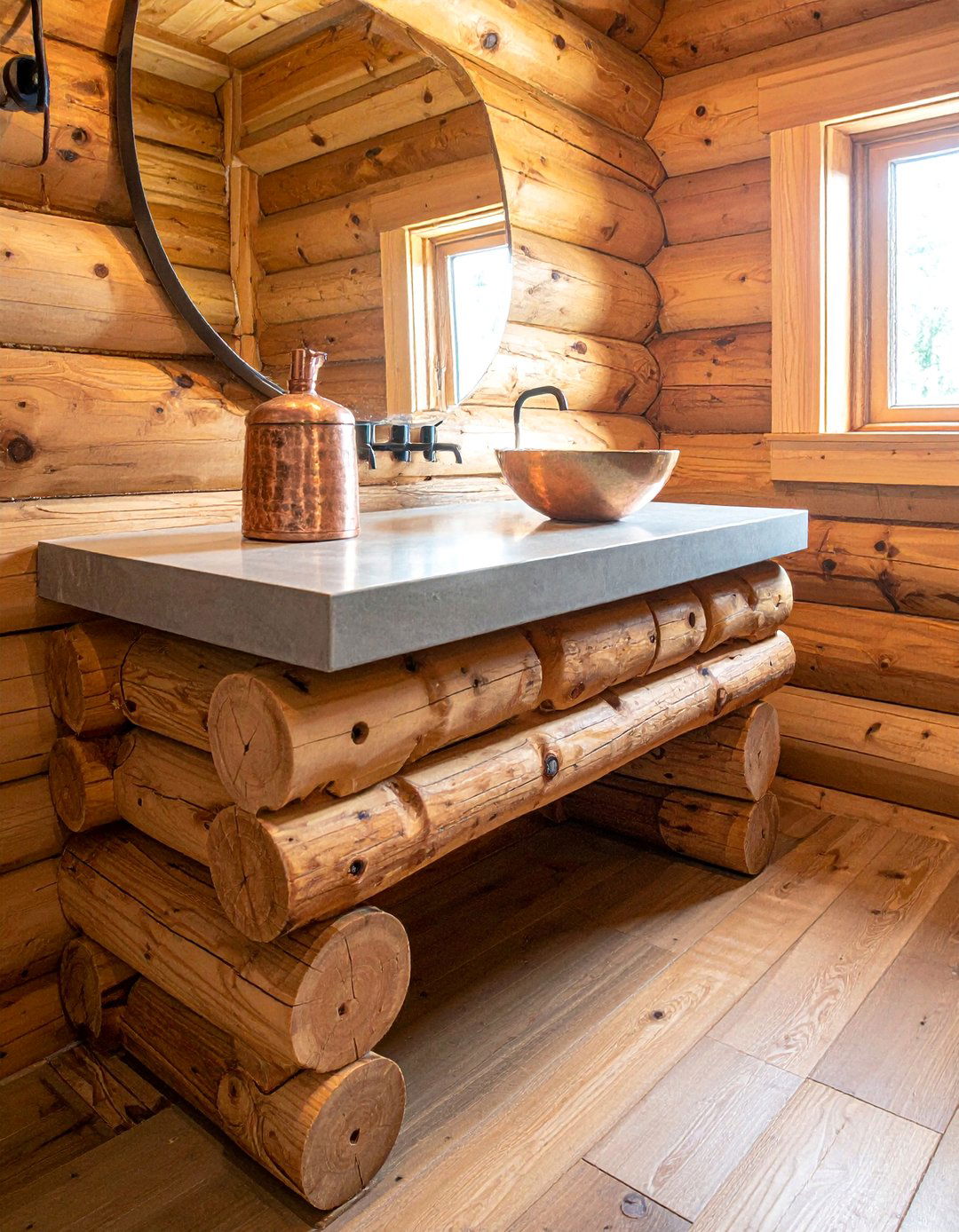 Log Cabin Style Bathroom Vanity - 15 Rustic Bathroom Vanity Ideas for a Charming Retreat