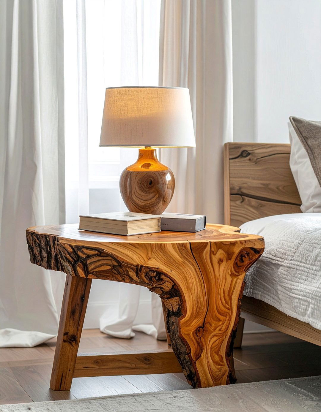 Log Slice Bedside Tables - 20 Forest-Themed Bedroom Ideas for a Nature-Inspired Retreat