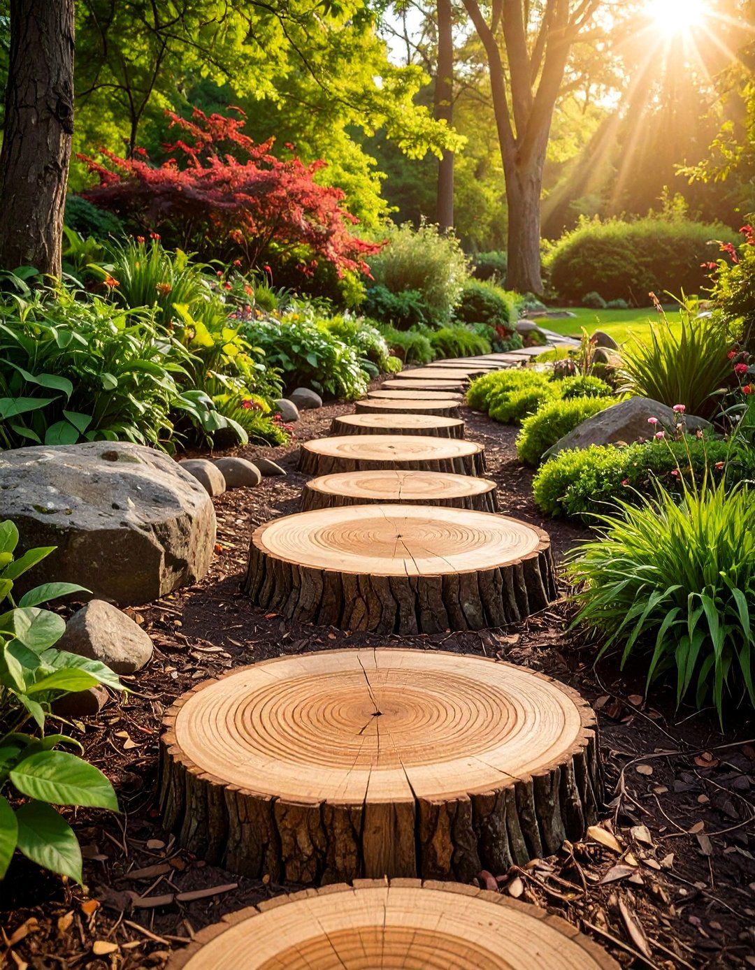 Log Slice Stepping Path - 20 Woodland Garden Path Ideas for a Natural and Serene Look