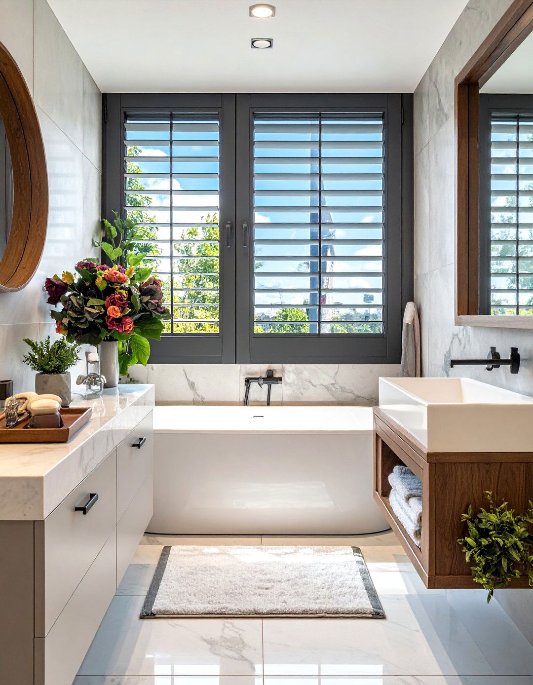 Louvered Shutters - 30 Bathroom Window Treatment Ideas for Privacy