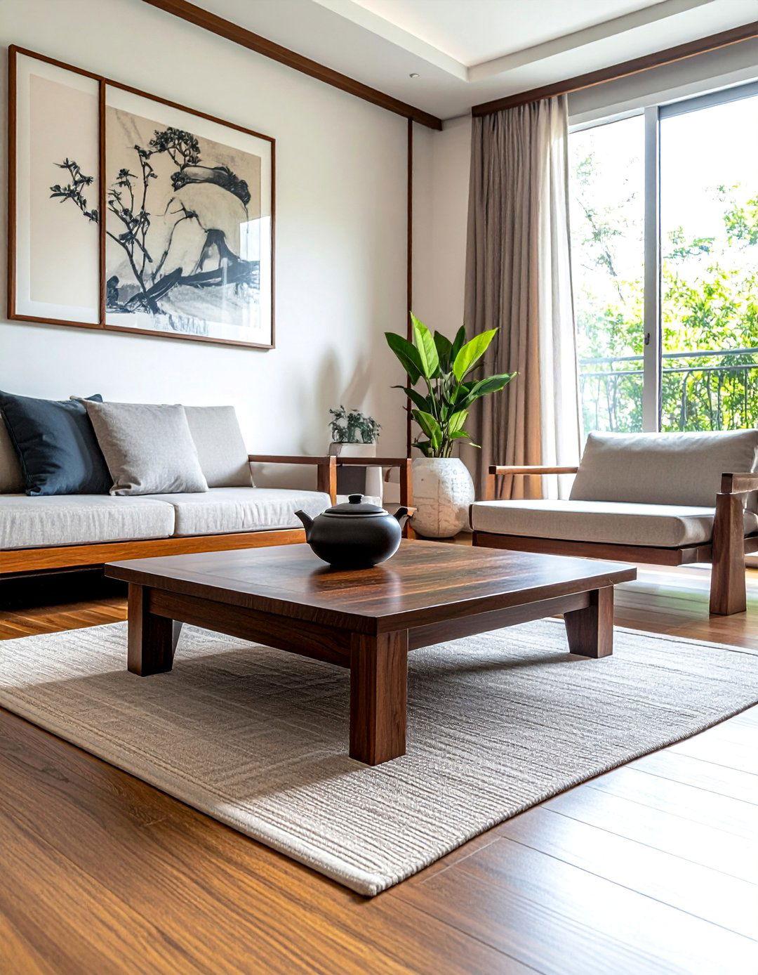 Low Wooden Coffee Table - 25 Asian Living Room Ideas for a Zen-Inspired Space