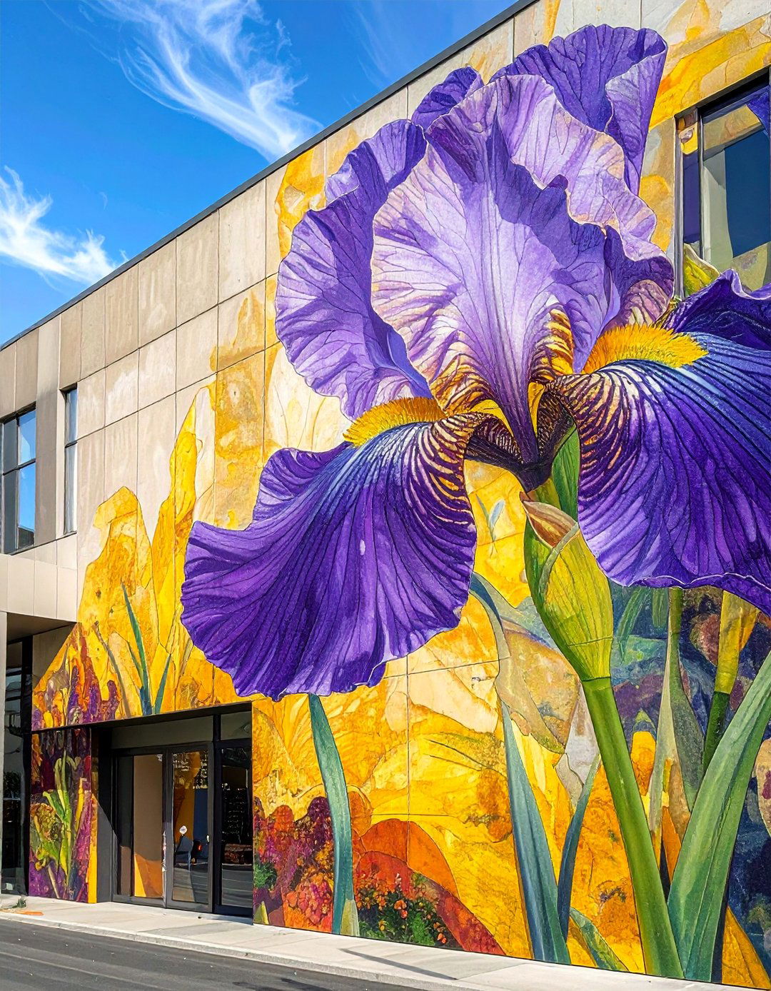 Macro Detail Iris Petal Flower Mural on a Building - 15 Flower Murals on Buildings Ideas for Urban Beauty
