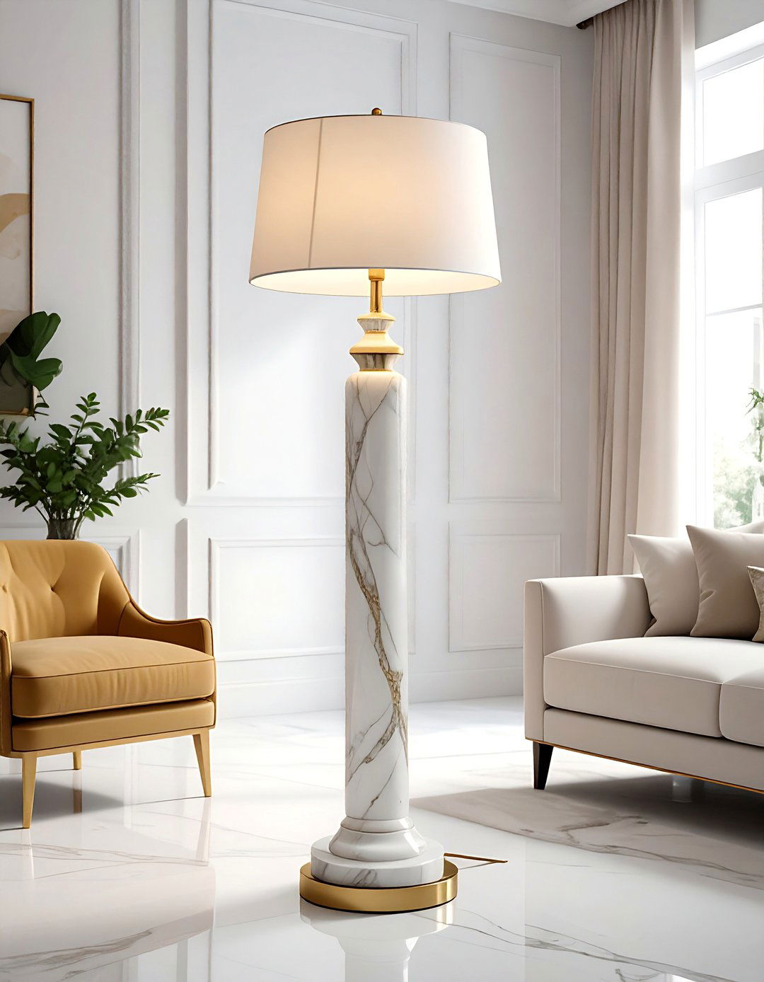 Marble Base Floor Lamp Designs - 25 Living Room Floor Lamp Ideas for Stylish Spaces