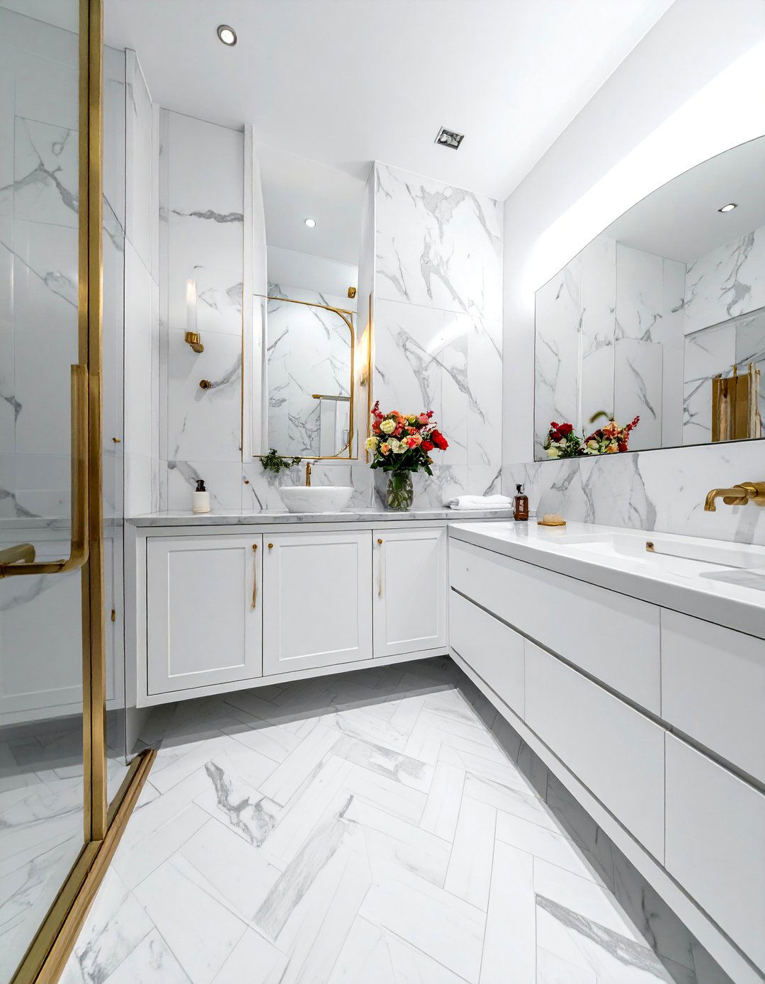 Marble Chevron Small Bathroom Flooring - 15 Stylish Small Bathroom Flooring Ideas for Any Home