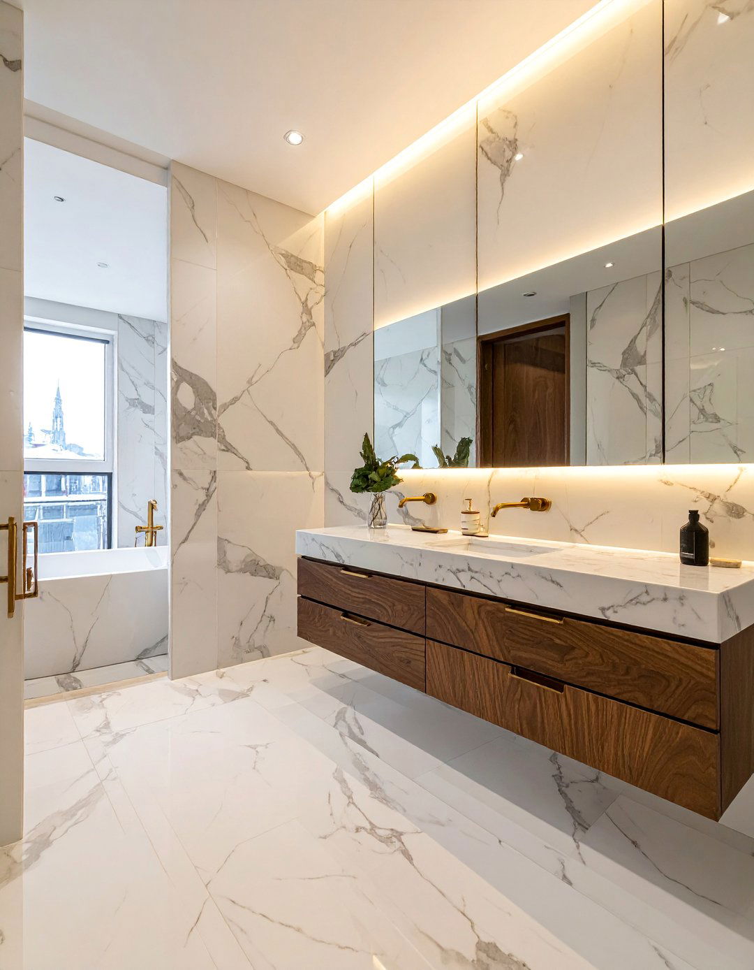 Marble Statement Wall Bathroom - 40 Elegant Primary Bathroom Ideas for a Luxurious Space