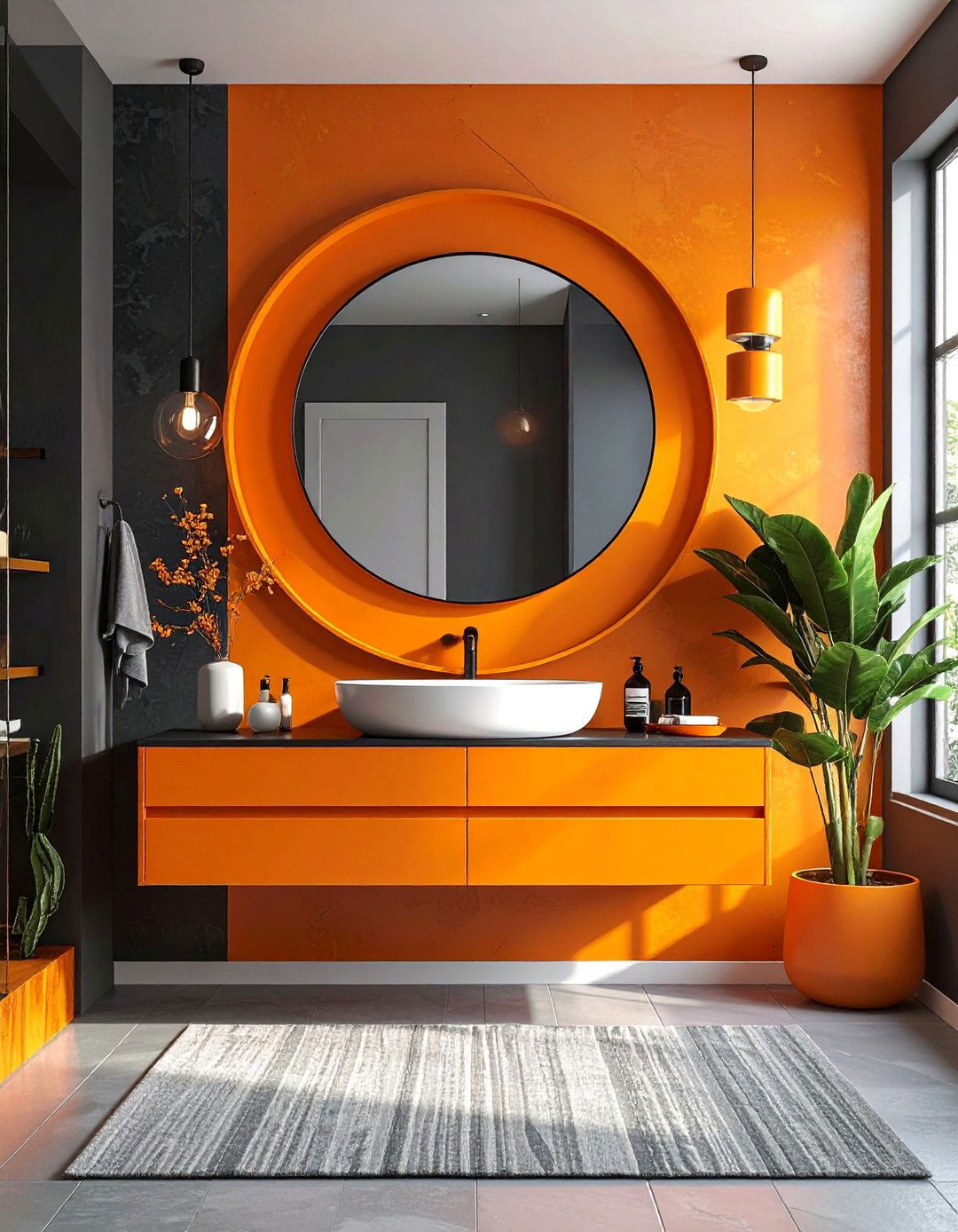 Marigold Orange Framed Bathroom Mirror - 15 Orange Bathroom Ideas for a Vibrant Makeover