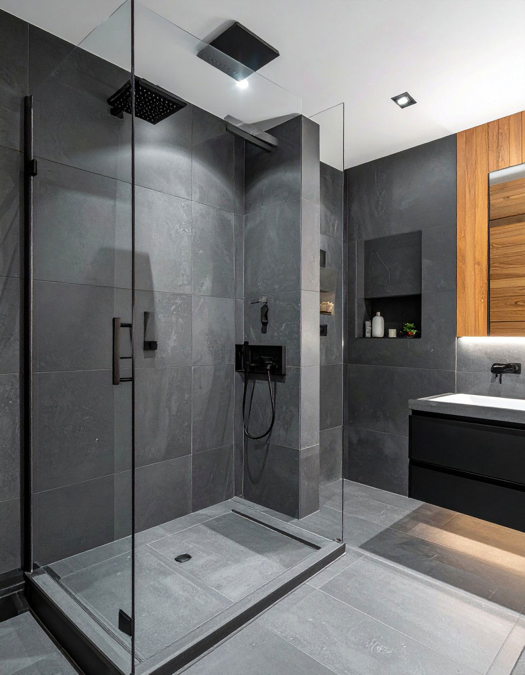Masculine Bathroom Featuring Matte Black Fixtures - 20 Masculine Bathroom Ideas for a Bold Design