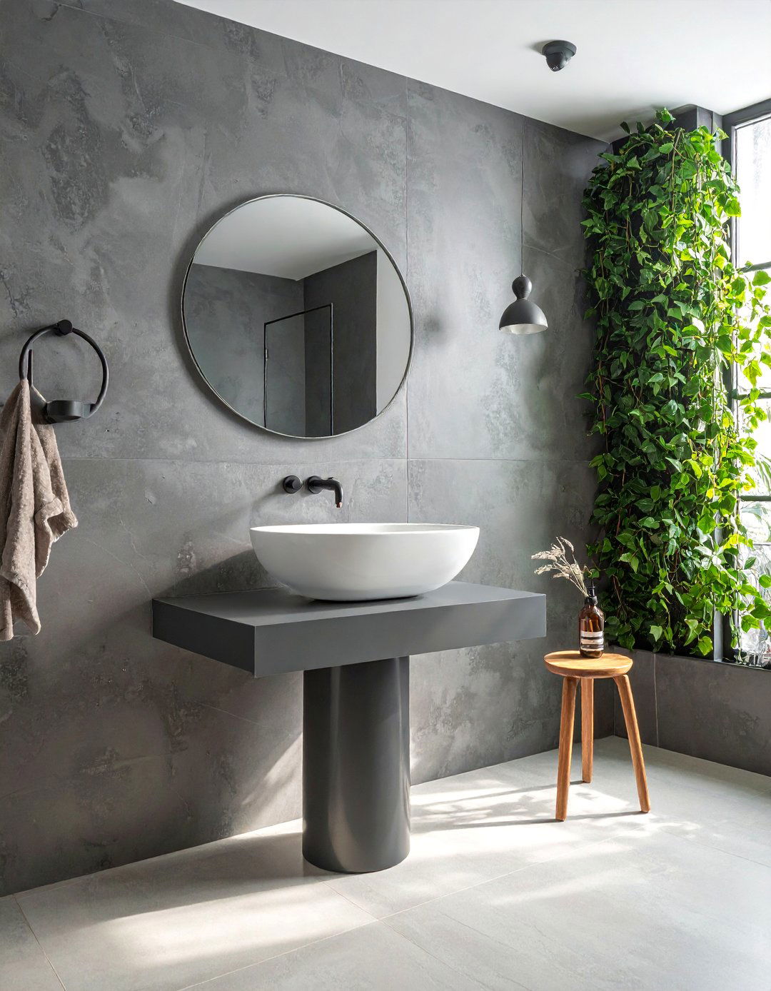 Masculine Bathroom Featuring a Textured Wall Finish - 20 Masculine Bathroom Ideas for a Bold Design