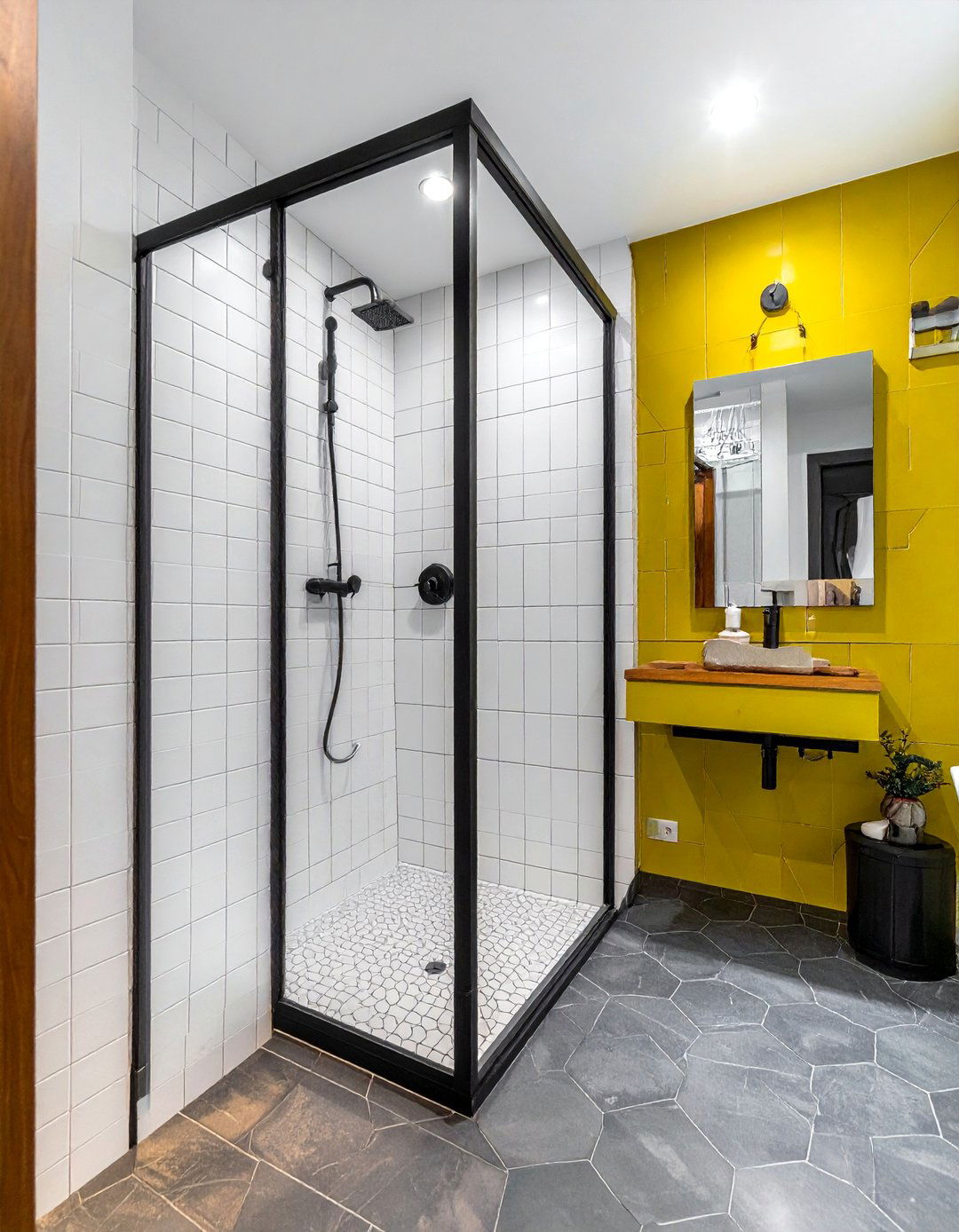 Masculine Bathroom Featuring a Walk In Shower with Black Framing - 20 Masculine Bathroom Ideas for a Bold Design