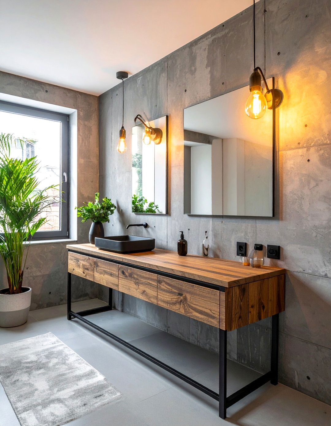 Masculine Bathroom Illuminated by Edison Bulb Fixtures - 20 Masculine Bathroom Ideas for a Bold Design