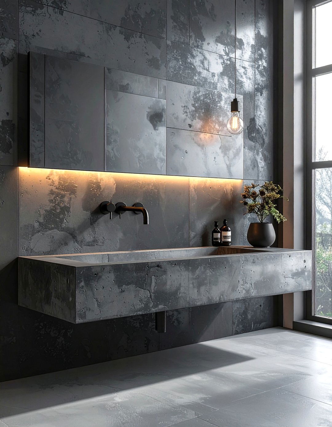 Masculine Bathroom and an Industrial Concrete Sink - 20 Masculine Bathroom Ideas for a Bold Design