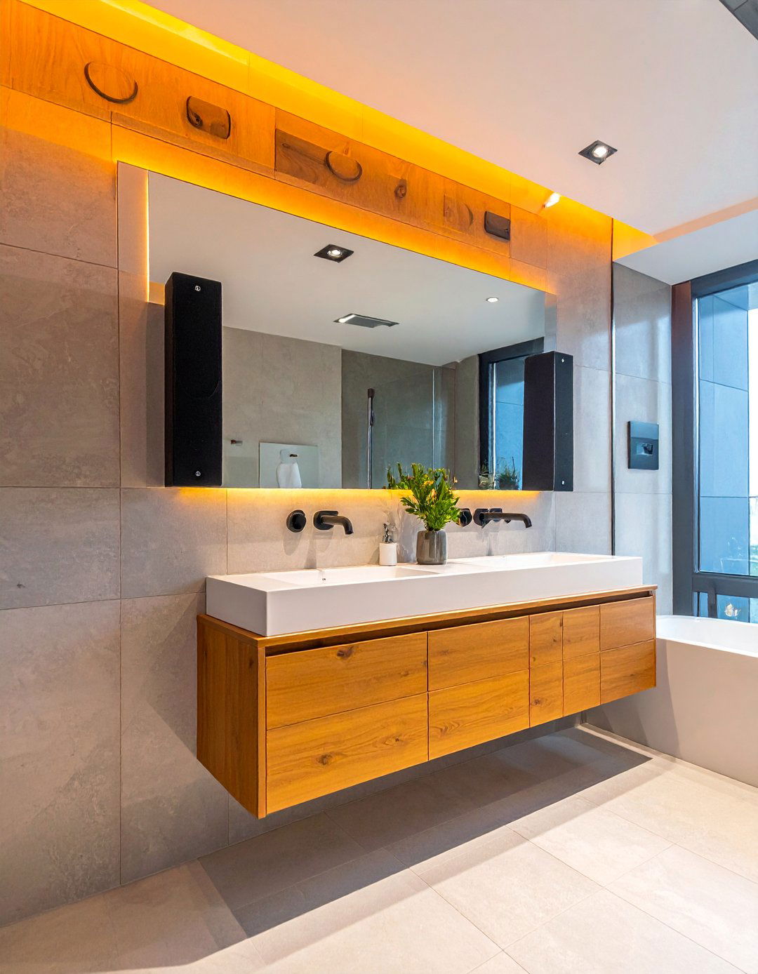 Masculine Bathroom with a Built in Sound System - 20 Masculine Bathroom Ideas for a Bold Design