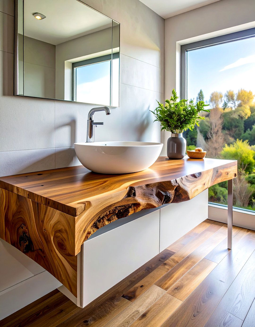Masculine Bathroom with a Live Edge Wood Countertop - 20 Masculine Bathroom Ideas for a Bold Design