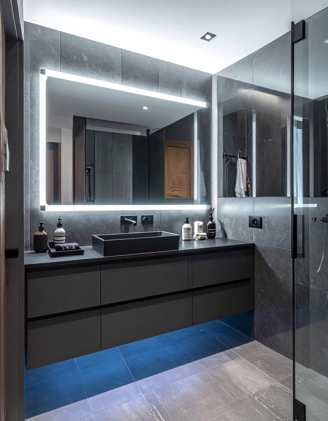 Masculine Bathroom with an Integrated Smart Mirror - 20 Masculine Bathroom Ideas for a Bold Design
