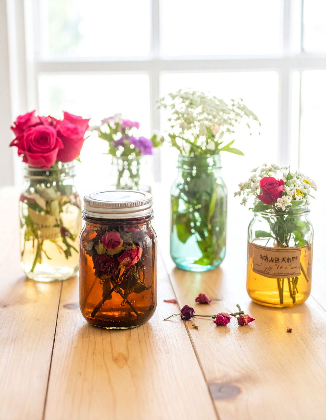 Mason Jar Flower Arrangements - 30 Cottagecore Dining Room Ideas for a Cozy and Charming Space