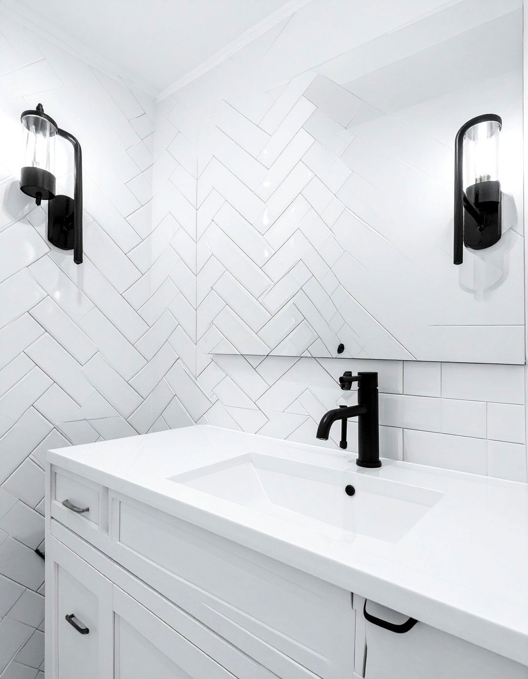 Matte Black Fixtures with White Subway Tile - 20 Black and White Powder Room Ideas for Modern Homes