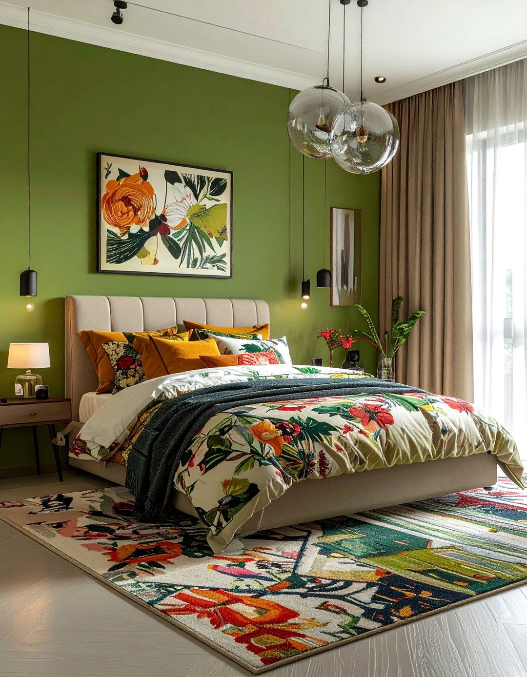 Maximalist Olive Green Bedroom with Patterns - 25 Olive Green Bedroom Ideas for a Sophisticated Look