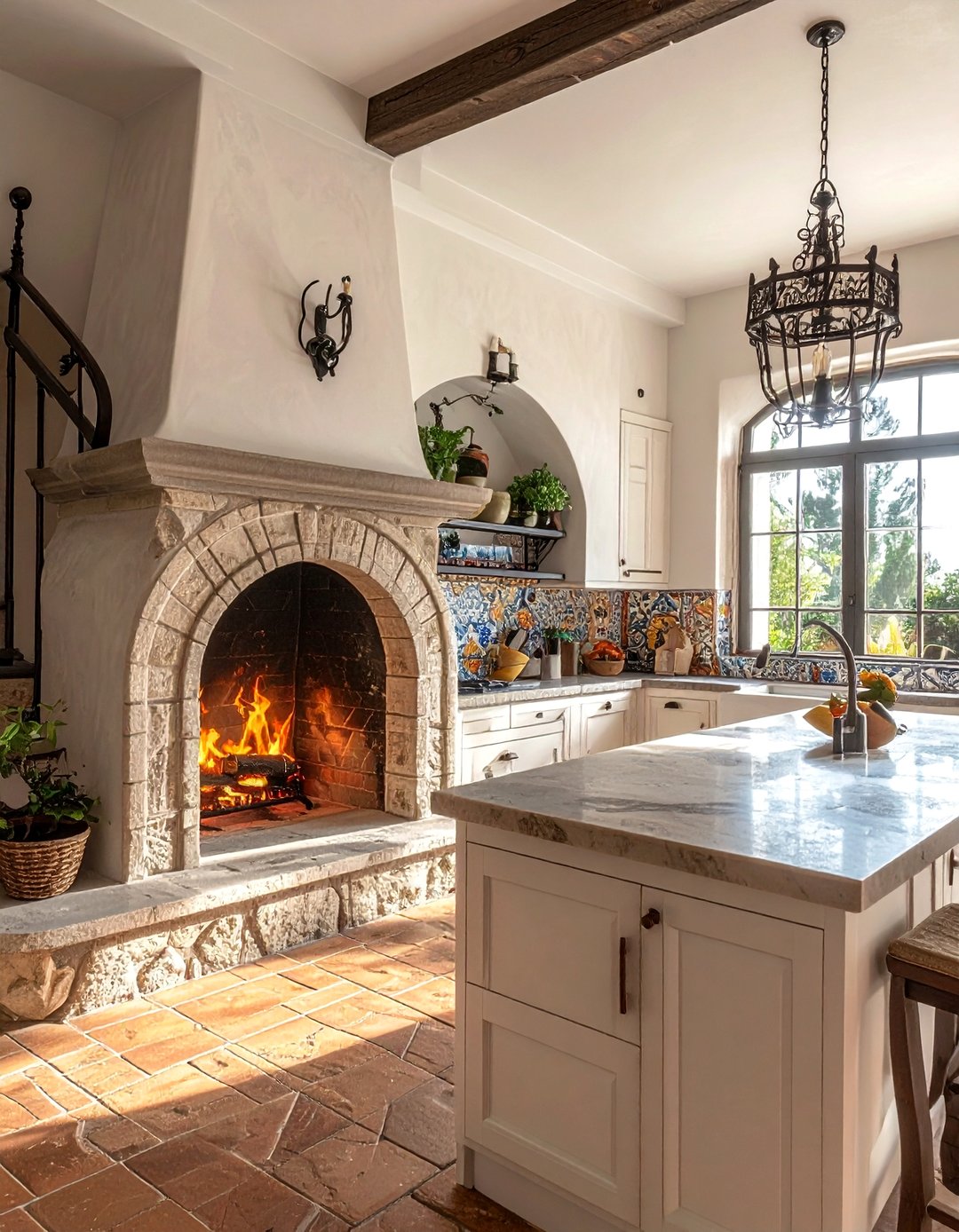 25 Kitchens With Fireplaces For Cozy Cooking Spaces