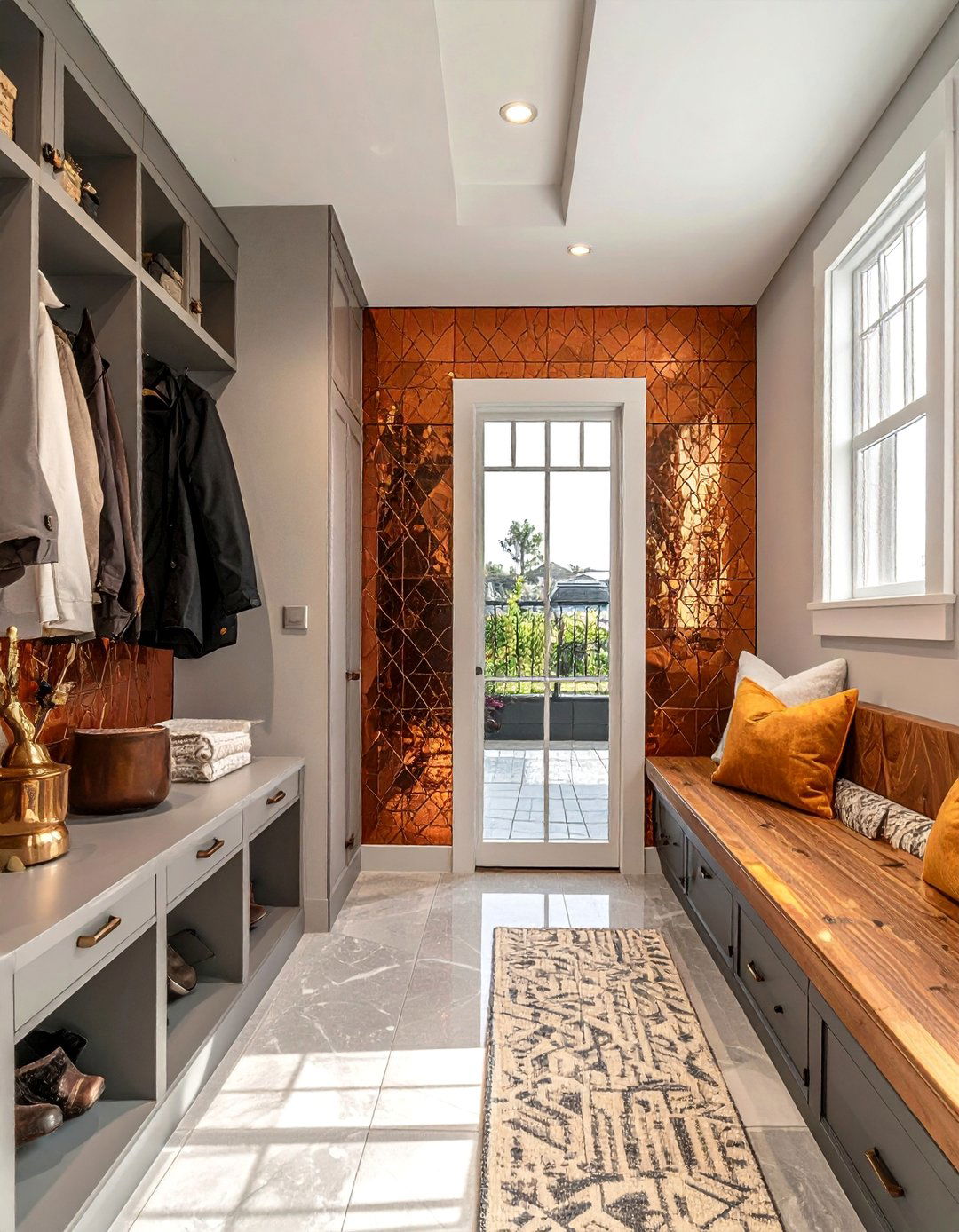 Metallic Accent Mosaic Tiles - 15 Mudroom Tile Floor Ideas for Durability & Style
