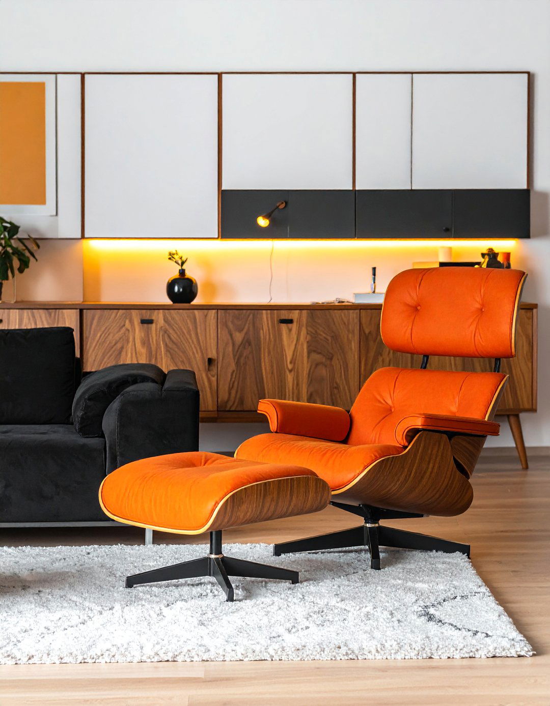 Mid Century Modern Black and Orange Living Room - 20 Black and Orange Living Room Ideas for Bold Interiors