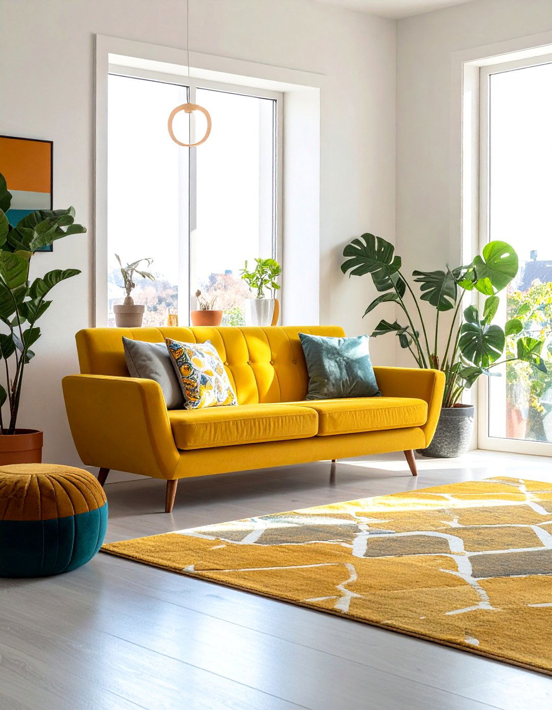 Mid Century Modern Sofa for Retro Window Styling - 20 Couch in Front of Window Ideas for Bright Spaces