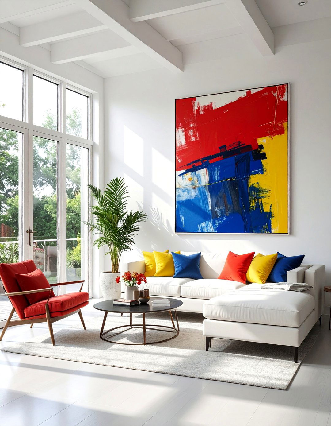 Mid century Modern Sunroom with Abstract Wall Art - 20 Mid-century Modern Sunroom Ideas for a Retro Vibe