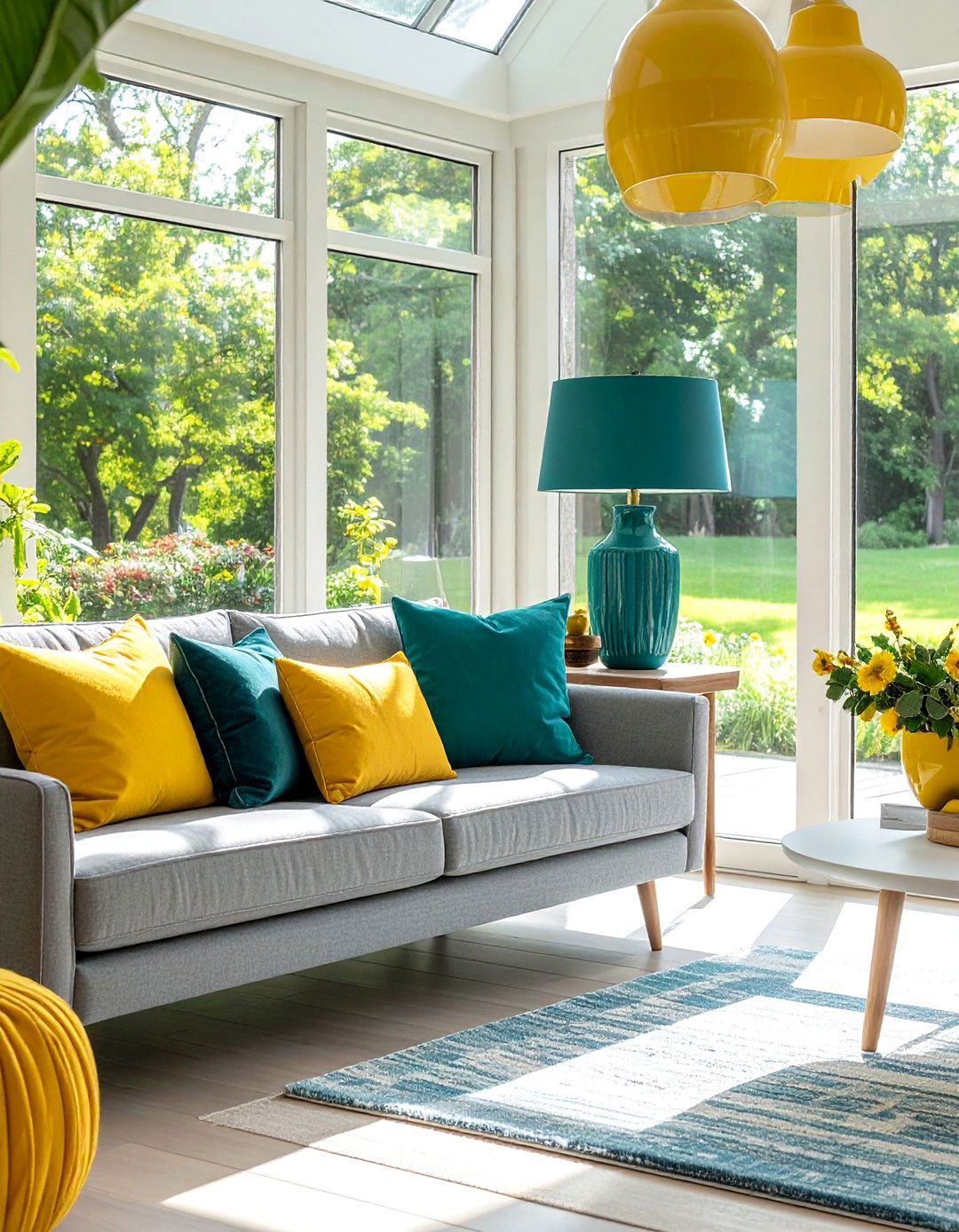 Mid century Modern Sunroom with Mustard and Teal Accents - 20 Mid-century Modern Sunroom Ideas for a Retro Vibe