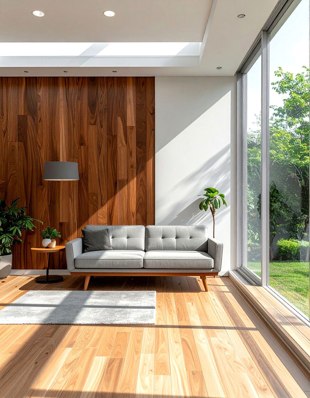 Mid century Modern Sunroom with Walnut Wood Paneling - 20 Mid-century Modern Sunroom Ideas for a Retro Vibe