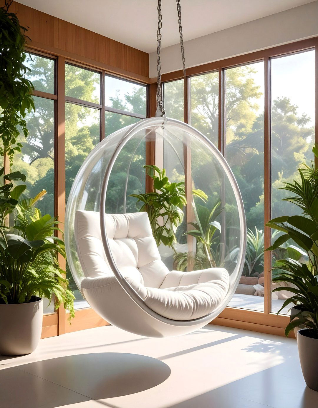 Mid century Modern Sunroom with a Hanging Bubble Chair - 20 Mid-century Modern Sunroom Ideas for a Retro Vibe