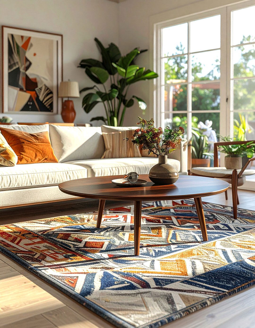 Mid century Modern Sunroom with a Kidney Shaped Coffee Table - 20 Mid-century Modern Sunroom Ideas for a Retro Vibe