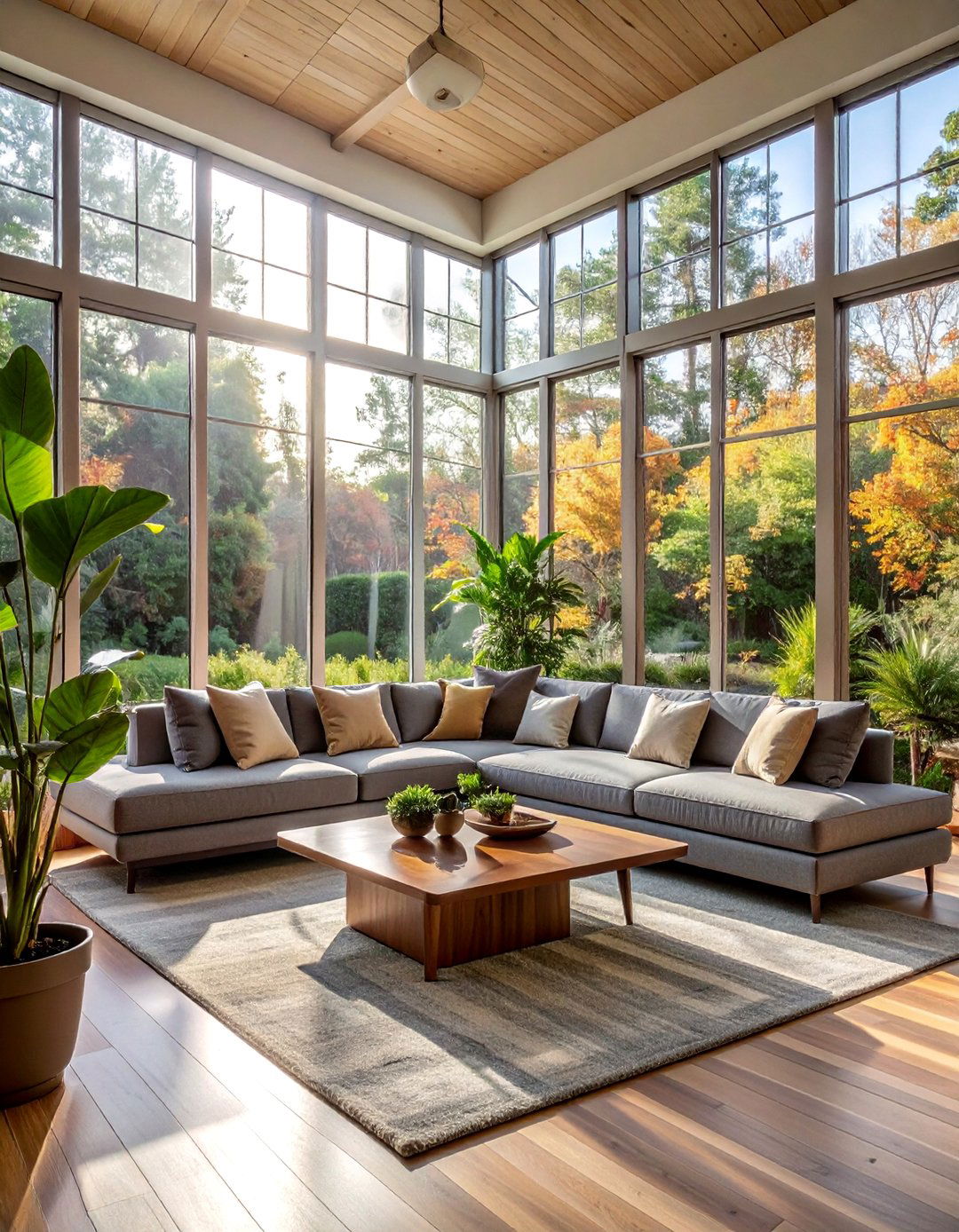 Mid century Modern Sunroom with a Low Profile Sectional Sofa - 20 Mid-century Modern Sunroom Ideas for a Retro Vibe