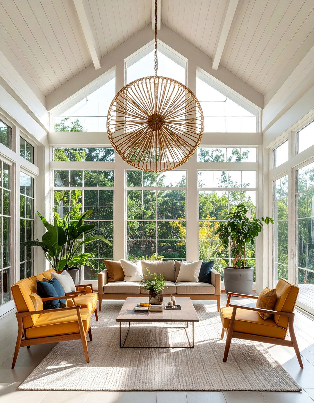 Mid century Modern Sunroom with a Sputnik Chandelier - 20 Mid-century Modern Sunroom Ideas for a Retro Vibe