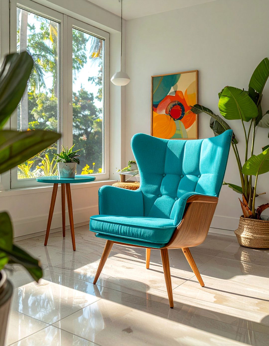 Mid century Modern Sunroom with an Acapulco Chair - 20 Mid-century Modern Sunroom Ideas for a Retro Vibe
