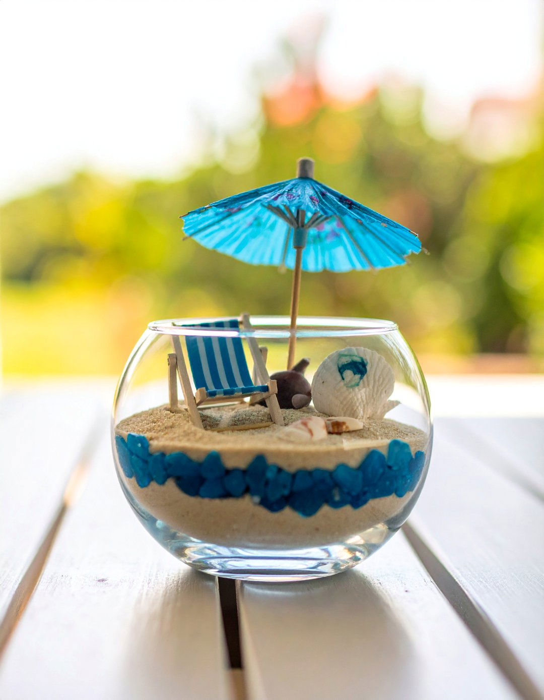 Miniature Beach Scene in a Glass Bowl - 20 Miniature Garden Ideas for Small Outdoor Spaces