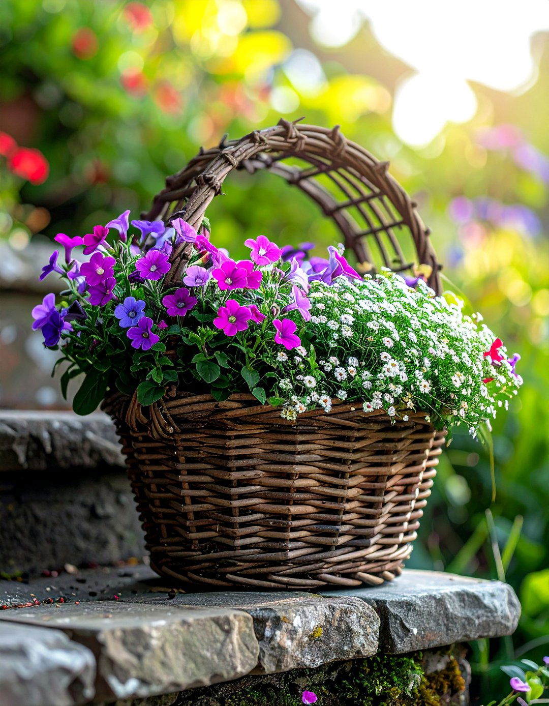 Miniature English Cottage Garden in a Basket - 20 Miniature Garden Ideas for Small Outdoor Spaces