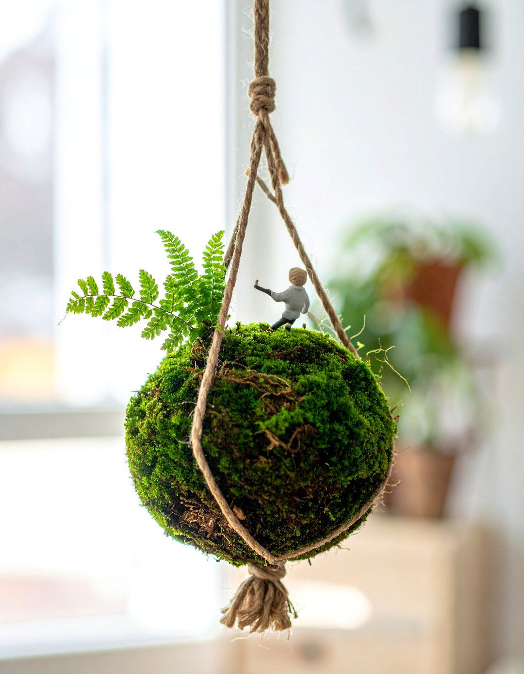 Miniature Hanging Garden in a Kokedama - 20 Miniature Garden Ideas for Small Outdoor Spaces